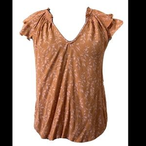 Women Floral Print Flutter Short Sleeve Blouse - A New Day Orange XS